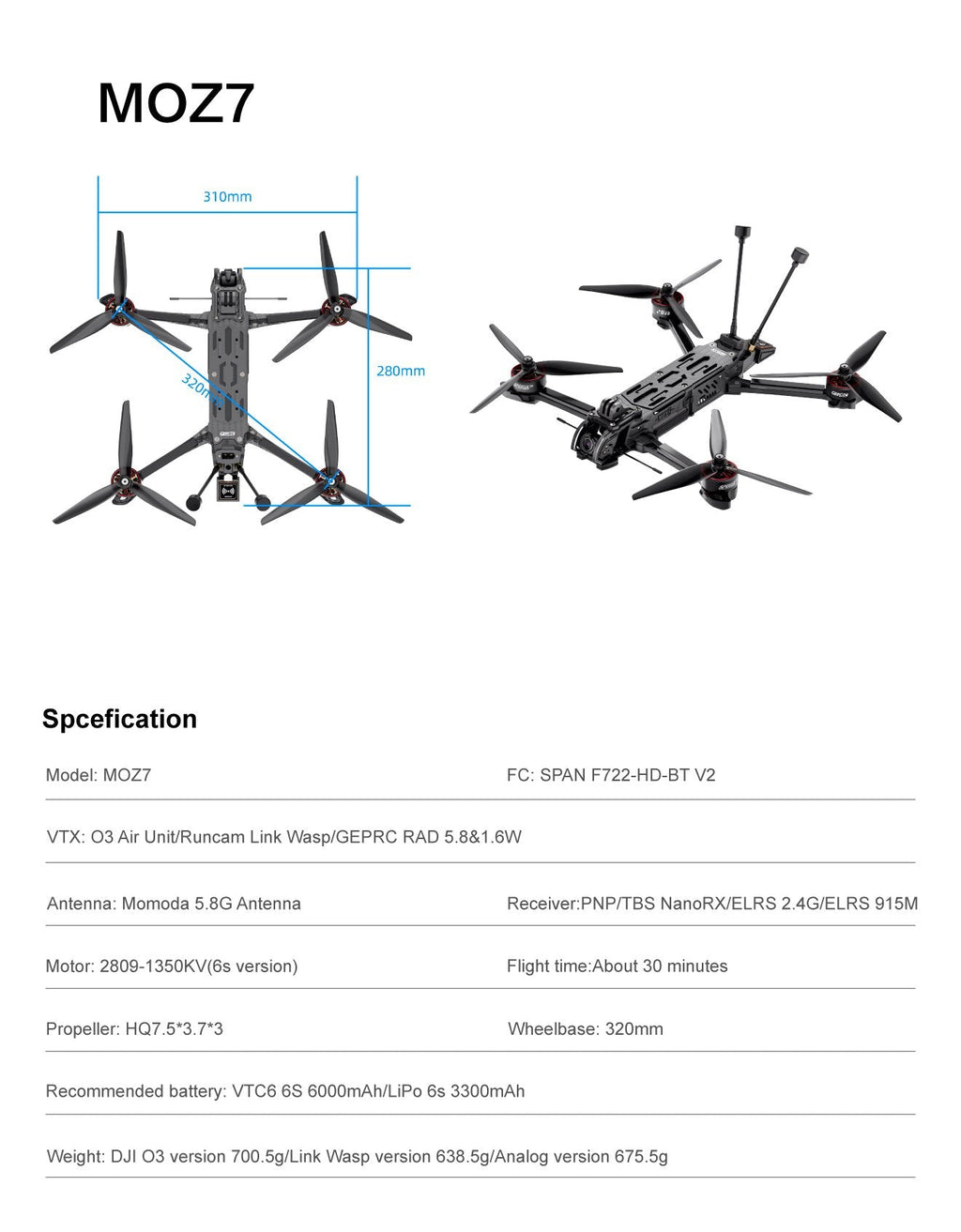 GEPRC MOZ7 HD O3 ELRS Long Range FPV Drone